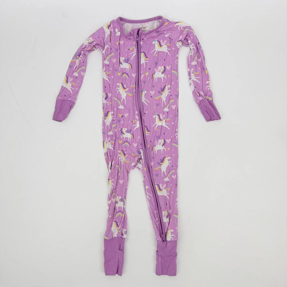 Little Sleepies Zippy Toddler 18-24M Purple Unicorn Rainbow Good Bamboo Pajamas